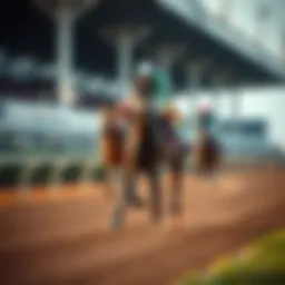 Racehorse galloping on the track
